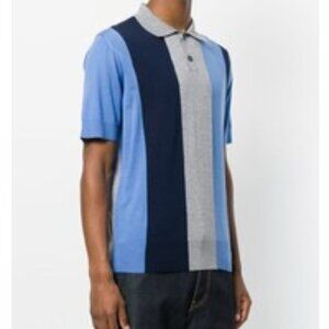 Marni blue vertical striped knit virgin wool polo, US size M (IT size 50)